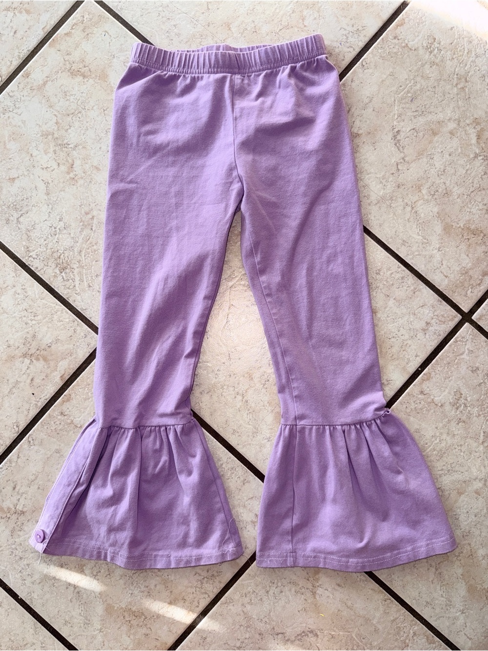 Girls Lilac Ruffle Hem Knit Pants